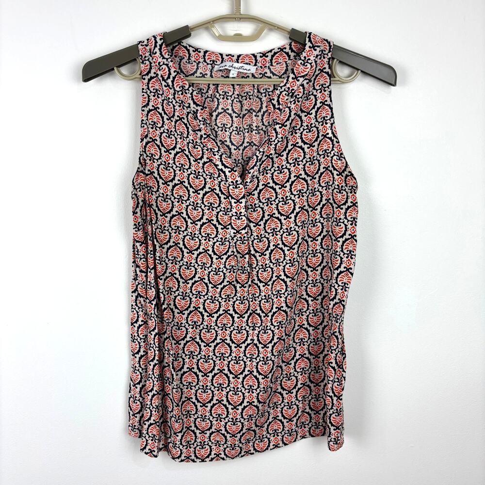 Ava Christine Sleeveless Blouse Top v-neck Large stitch fix geometric print